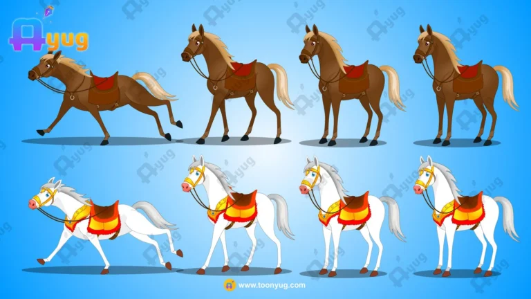 2-in-1 Horse Asset Pack: Professional White & Brown Stallions with Gallop & Walk Cycles (.FLA)