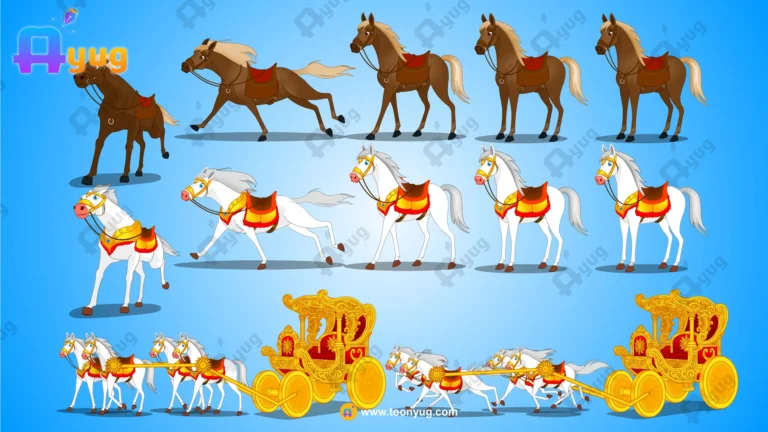 2 Horses Pack & Royal Golden Chariot (Rath) – Fully Rigged Animation Set