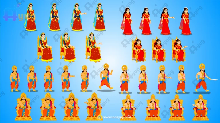 Royal Indian King & Queen Character Set – 4 Rigged Royals for Adobe Animate CC (Mythology Kit)