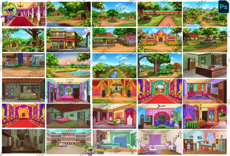30 Mega 2D Animation Background Bundle - Complete Story Kit (Palace, Hospital, School, Market)
