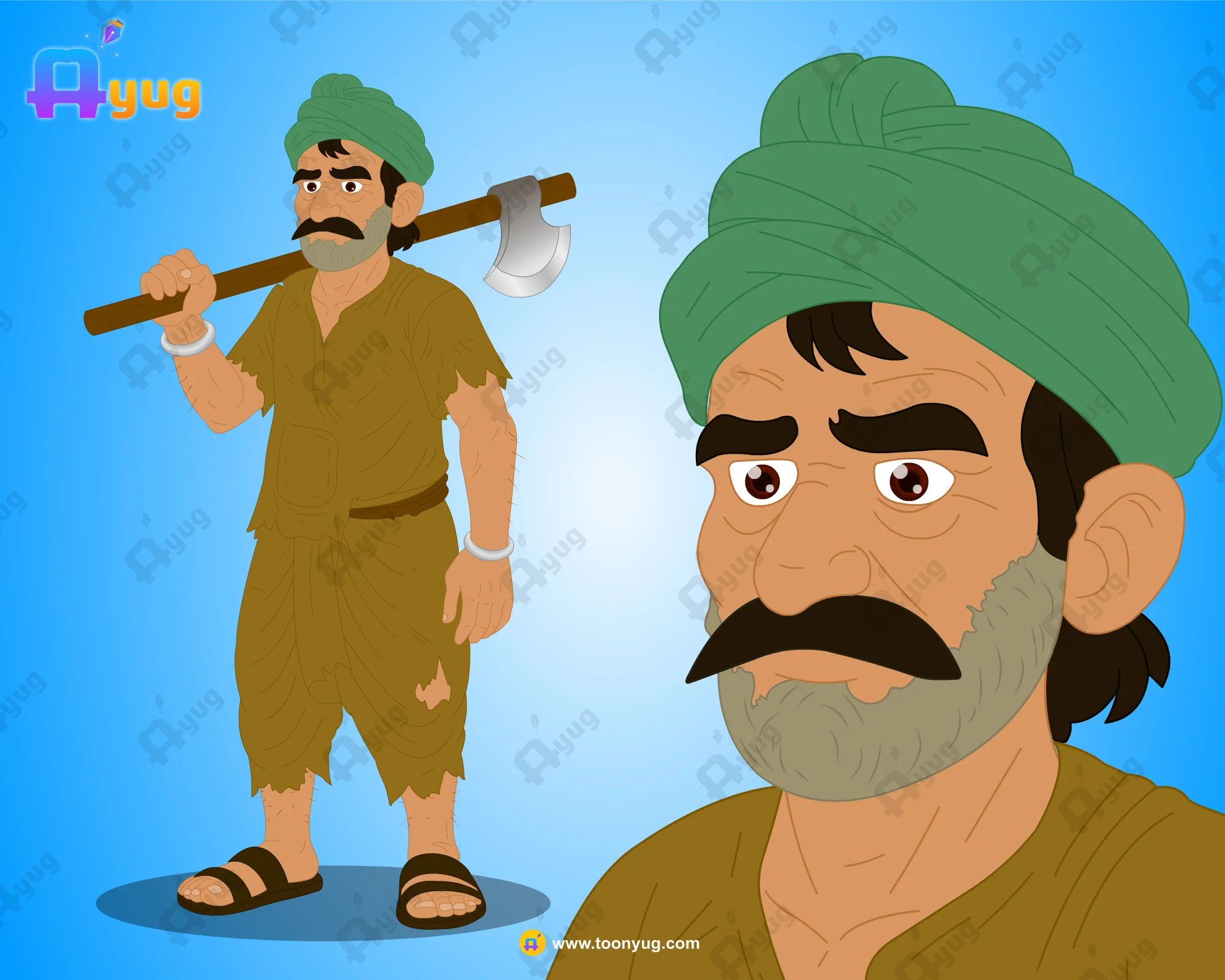 Angry-Lakkadhara-Character-Thumbnail Angry Lakkadhara (Woodcutter) – Poor Village Man with Axe Prop - Image 1