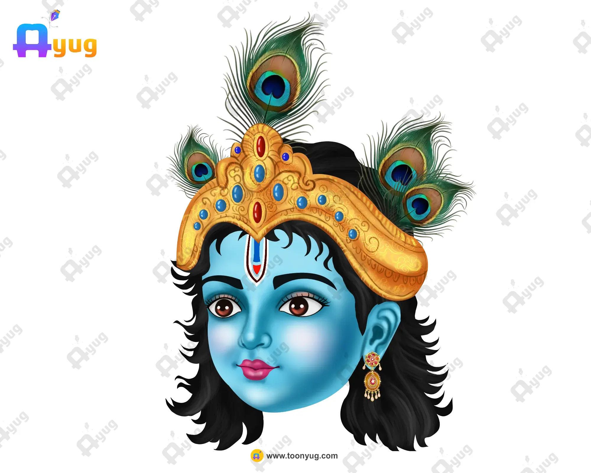 Aradhye Heads Thumbnail0009 copy Little Krishna Head (Crowned) – Divine Kishore Govinda (Available in Animated .FLA & Static .PSD) - Image 1
