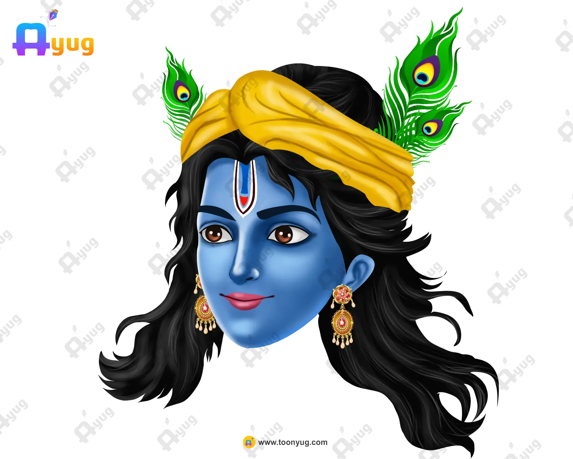 Aradhye Heads Thumbnail0010 copy Cowherd Krishna Head (Yellow Turban) – Vrindavan Govinda Character (Available in Animated .FLA & Static .PSD) - Image 1