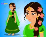 Beautiful Green Suit Girl (Gopi) – Fully Rigged Character with Floral Hairstyle