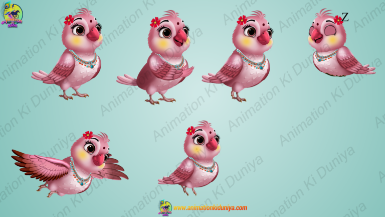 Animated Pink Bird (Wife) - 2D Photoshop Character with 6 Animation Poses