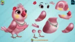 Animated Pink Bird (Wife) - 2D Photoshop Character with 6 Animation Poses - Image 2