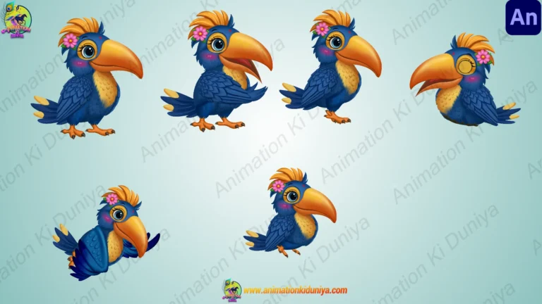 Beautiful Blue Female Bird - 2D Character with Full Animation Pack