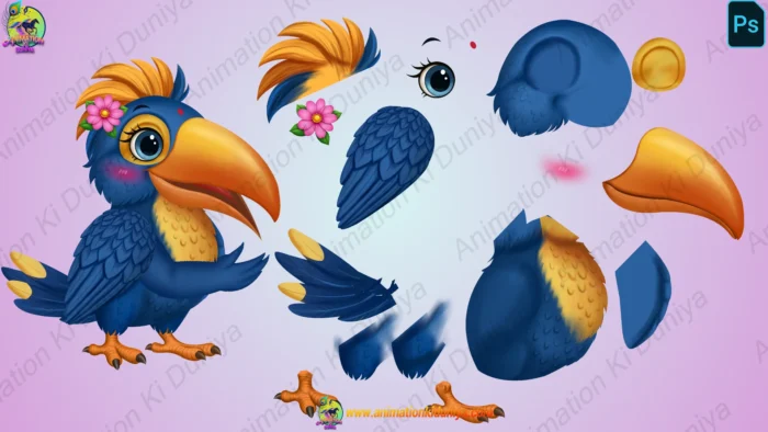 Beautiful Blue Female Bird – 2D Character with Full Animation Pack ...