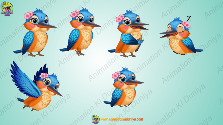 Cute Blue Kingfisher Style Bird - 2D Animation