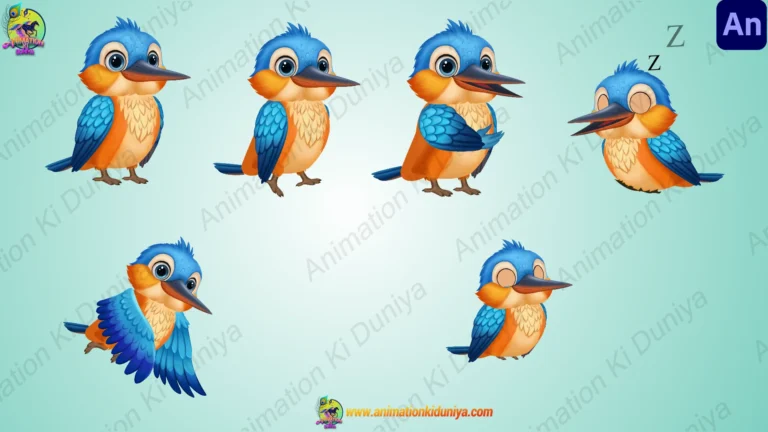 Animated Kingfisher Bird Character Pack - 6 Actions (Talking, Walking, Flying, Sleeping)