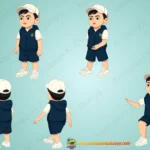 Stylish Little Boy with Cap - Full Character Sheet (Multiple Poses & Views)