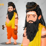 Fatty Rishi (Sage) – Chubby Indian Guru with Kamandal & Walking Stick