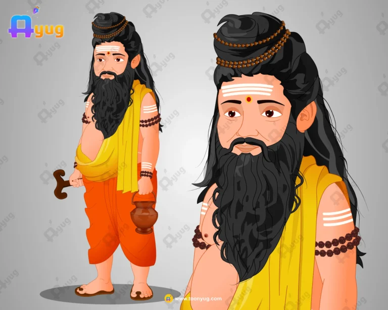 Fatty Rishi (Sage) – Chubby Indian Guru with Kamandal & Walking Stick