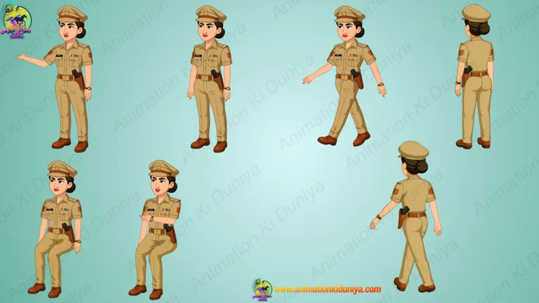 Indian Female Police Officer Character Set - 2D Animation Ready