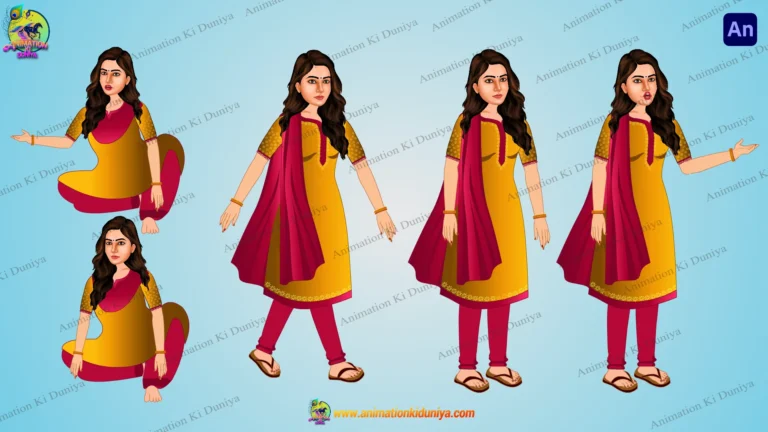 Indian Village Girl Character Sprite Sheet - Salwar Suit Poses & Expressions