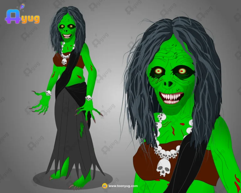 Green Chudail (Scary Witch) – Toxic Skin Demoness with Skull Jewelry