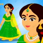 Green Suit Girl (Gopi) – Traditional Character with Yellow Dupatta & Red Roses