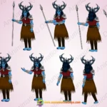 Mythological Demon Warrior - 2D Horror Character Asset (Spear & Horns)