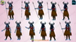 Mythological Demon Warrior - 2D Horror Character Asset (Spear & Horns)
