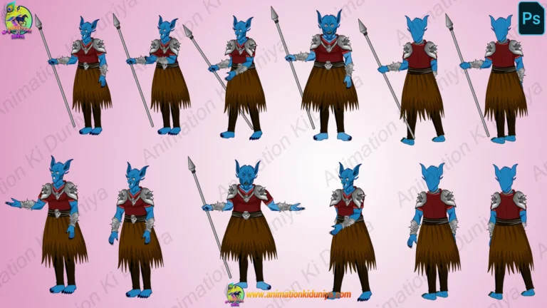 Monstrous Blue Demon Warrior - 2D Horror Character Sheet