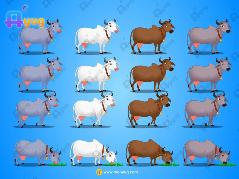 2D Digital Character Art: Krishna Series Cow Pack (4 Colors - Digital Animation File)