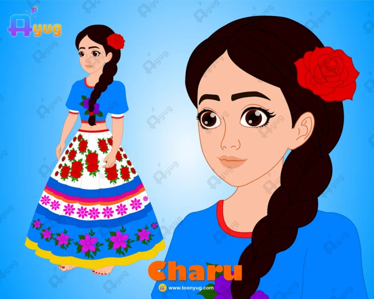 Charu (Floral Gopi) – Fully Rigged Girl with Rose Hairstyle for Adobe Animate