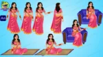 Indian Lady in Pink Saree - Premium Character Sprite Sheet with Multiple Poses