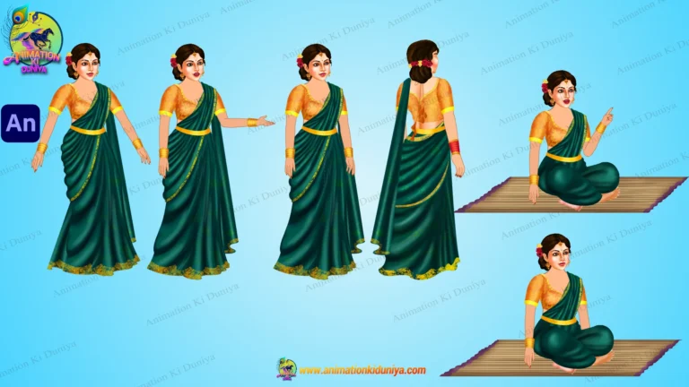 Indian Marathi Style Lady in Green Saree - 2D Character Poses for Adobe Animate