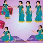 Indian Housewife( Village Woman )Character Set - 2D Rigged Character with Sitting Poses