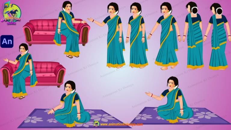 Indian Housewife( Village Woman )Character Set - 2D Rigged Character with Sitting Poses