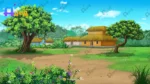 Indian Village Residential View Background – Mud Houses & Village Path Scene (Available in Animated .FLA & Static .PSD)