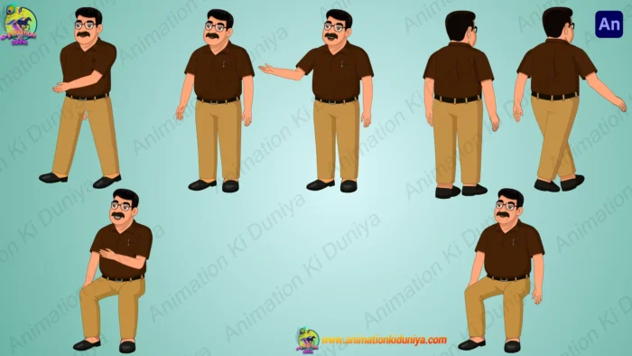 Middle Man Animation Indian Middle-Aged Man with Glasses – Professional 2D Character Pack ...
