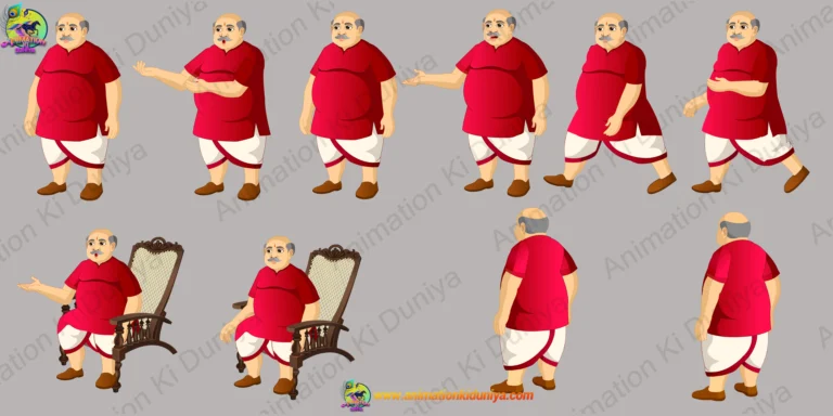 Fat Indian Merchant / Zameendar Character Model Sheet - Rich Seth Poses