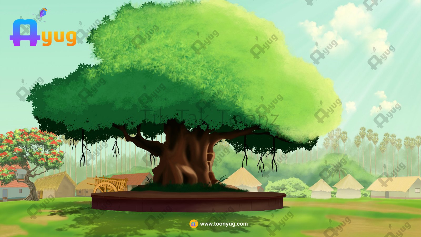 PSD-Background-Thumbnails Indian Village Pepal Tree Shed 4K PSD High Quality Background - Image 1