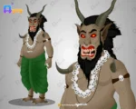 Raksash (Horned Demon) – Fat Monster Character with Skull Necklace