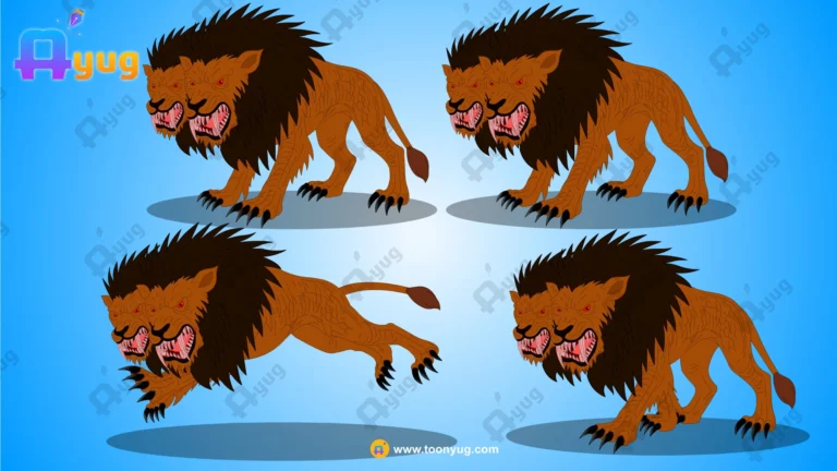 2 Head Singhasur Mythological Monster Character (Digital Animate CC File)