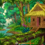 Cartoon Jungle Tree House Background - Layered PSD for 2D Animation