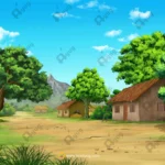 Indian Village & Mountain Background – Mud Houses with Haystack Scene (Available in Animated .FLA & Static .PSD)