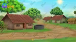 Indian Village Well Background – Tiled Roof Houses & Water Well Scene (Available in Animated .FLA & Static .PSD)