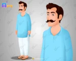 Young Village Man (Commoner) – Indian Character in Blue Kurta with Mustache