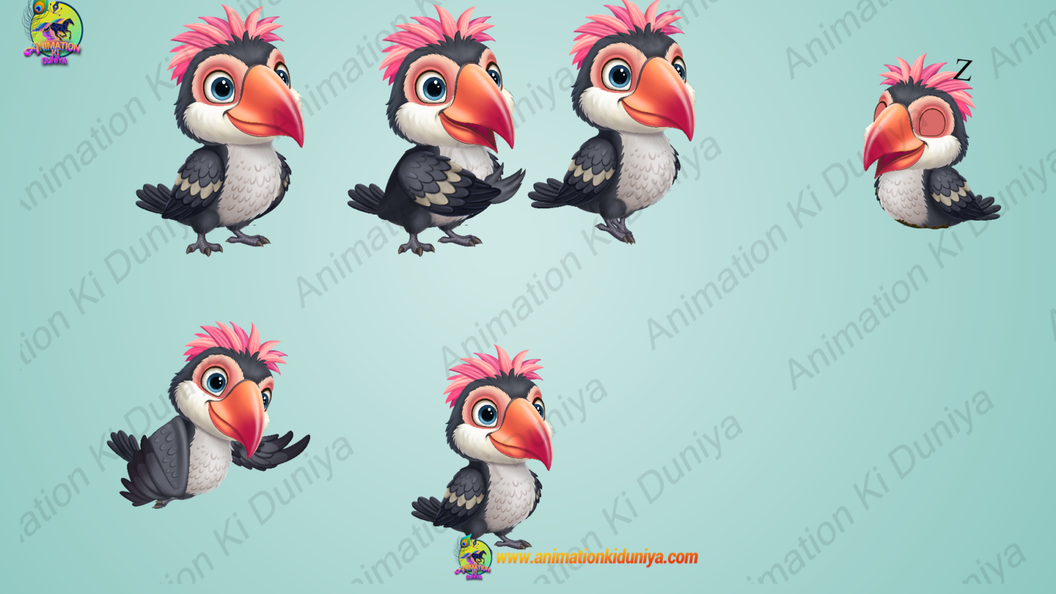 Stylized Black & White Bird Character – Complete 2D Animation – Toonyug ...