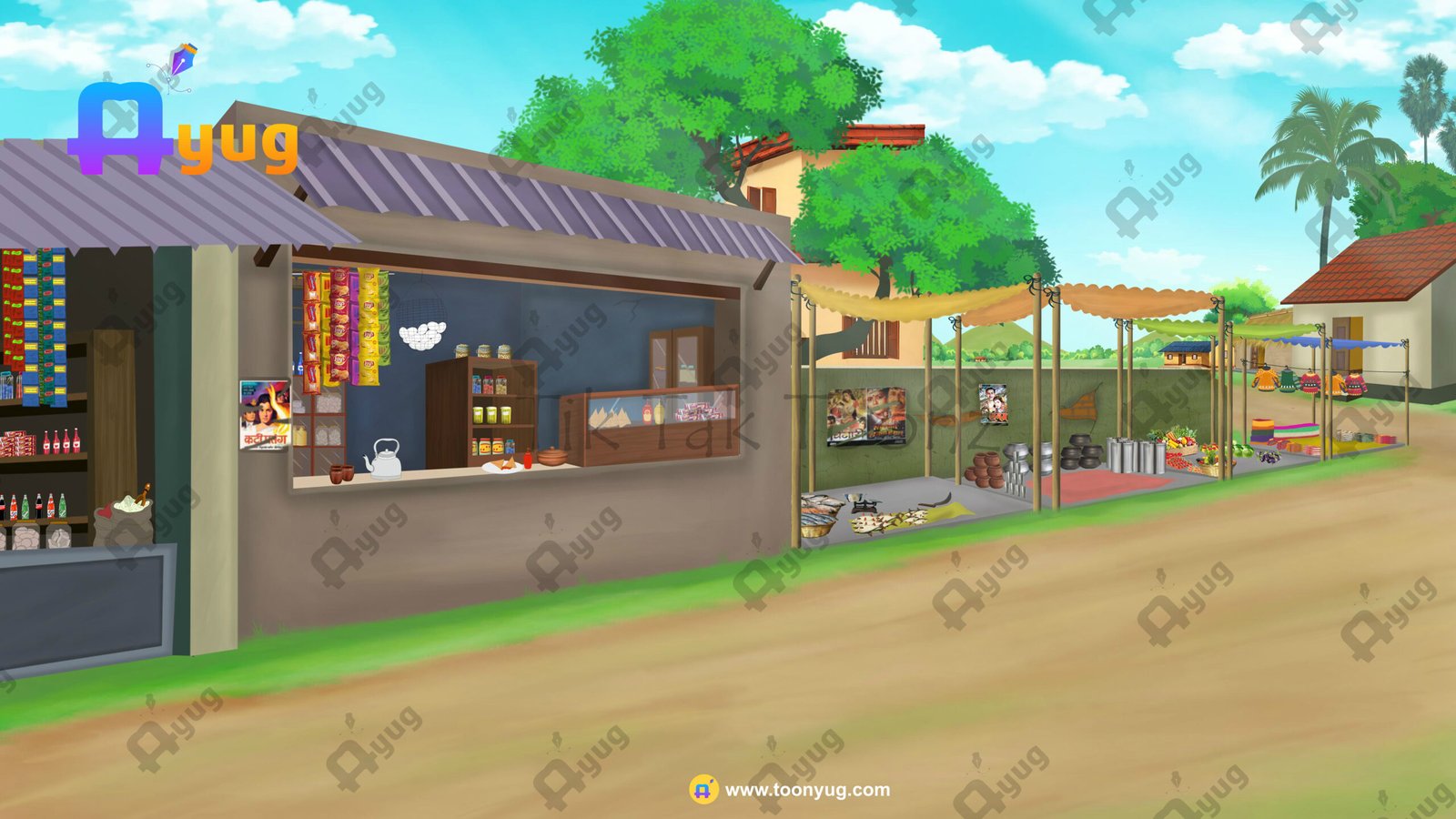 indian-village-market Indian Village Bazar Shop 4K PSD High Quality Background - Image 1