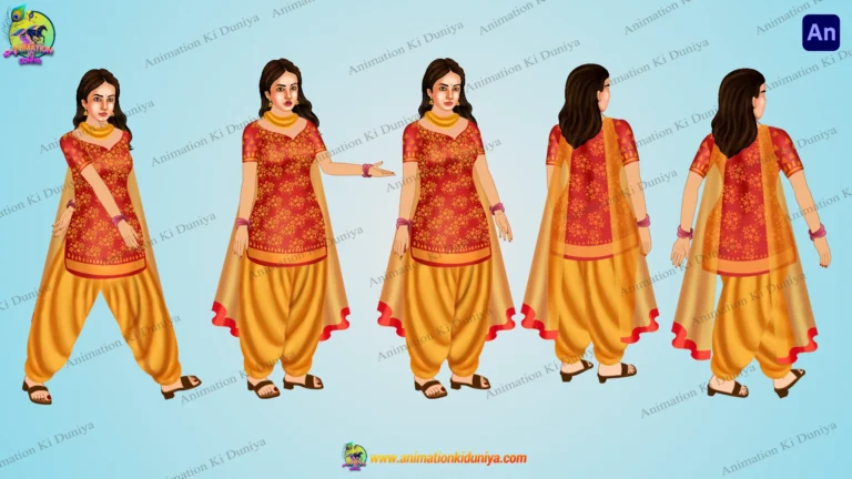 Beautiful Indian Village Girl Character Pose Sheet for 2D Animation