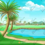 Indian Village Palm(Coconut) Tree Near Pond 4K PSD High Quality Background