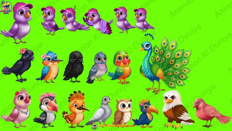 2D Digital Animation Asset: 16 Cartoon Bird Characters Bundle (Green Screen)