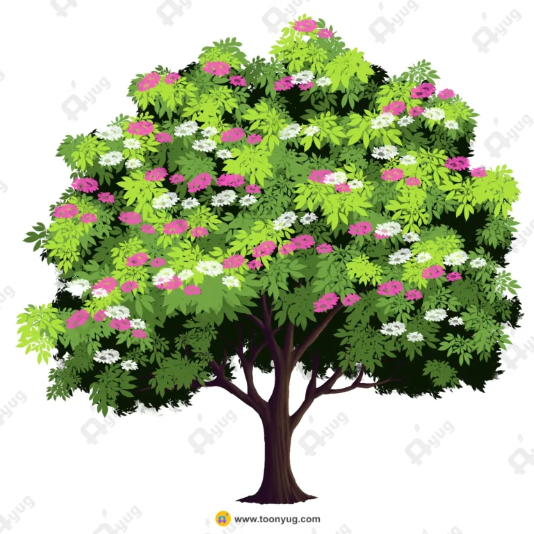Indian Flowering Tree Vector – Dense Bush with Pink & White Flowers (Available in Animated .FLA & Static .PSD)
