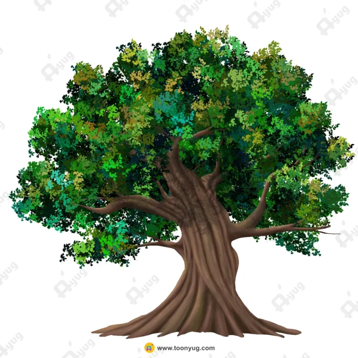 Indian Big Rounded Tree Vector – Ancient Shade Tree with Thick Trunk ...