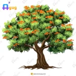 Indian Big Wild Flower Tree Vector – Jungle Shade Tree with Orange Blossoms (Available in Animated .FLA & Static .PSD)