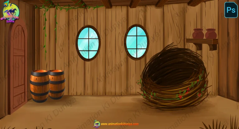 Cozy Bird's Nest House Interior | 2D Wooden Room Background for Stories ( PNG & PSD )