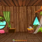 Decorated Bird Mansion Interior 2D Background | Cozy Fairy Tale Bedroom ( PNG & PSD )